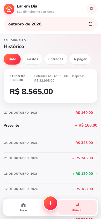 Demonstração estática para acompanhar contas da casa